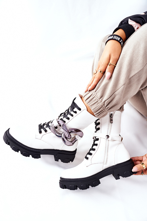 Жіночі байкерські черевики S.Barski білі Jensen