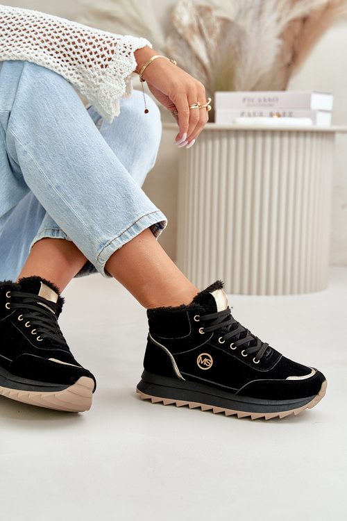 Черевики спортивні жіночі утеплені на платформі чорні Ariatte