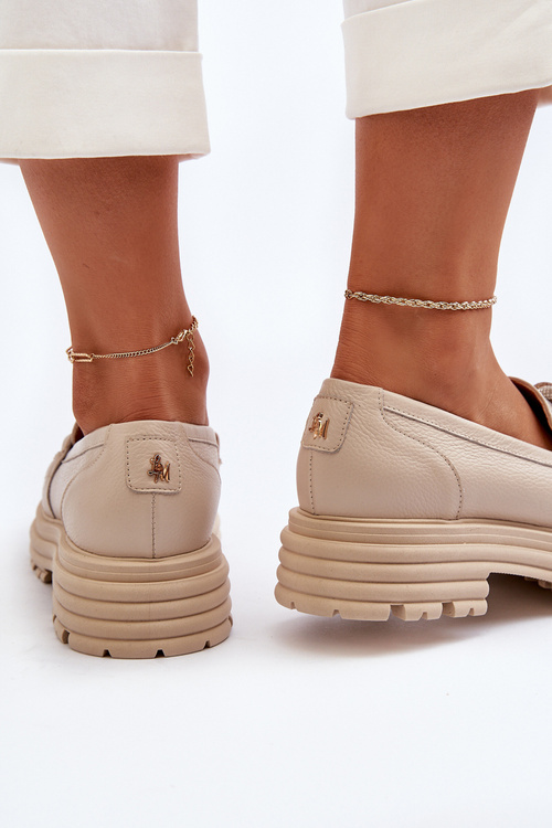 Жіночі шкіряні мокасини з орнаментом Laura Messi 2780 Beige