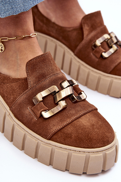 Жіночі замшеві туфлі на платформі з декором коричневі Lewski 3398