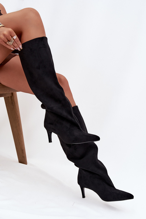 Жіночі чоботи на липучці на підборах чорні Taffine