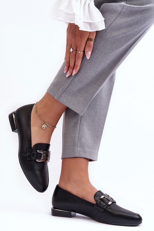 Жіночі мокасини з прикрасами Чорні Camilena