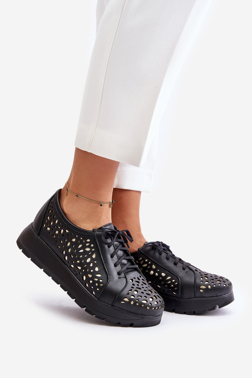 Zazoo 2973 Чорні шкіряні туфлі на платформі з вирізом