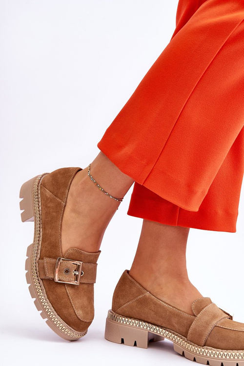 Модні замшеві лофери Темно-бежеві Eloisa