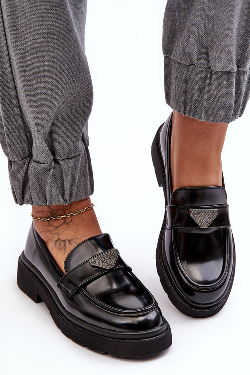 Жіночі лофери мокасини на плоскому каблуці Чорні Venla