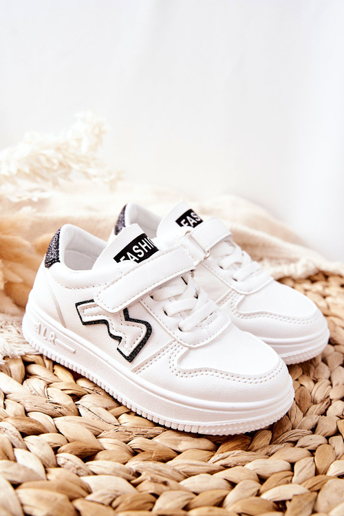 Дитяче спортивне взуття на липучці Білий Чорний Santi