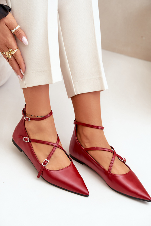 Жіночі балетки з гострими носками і переплетеними бретельками бордового кольору Віолра