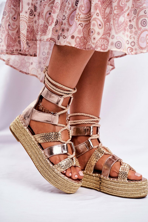 Жіночі босоніжки на платформі еспадрільї Gold Eromica