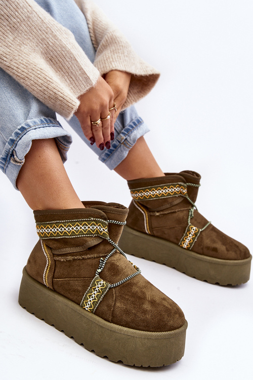 Жіночі снігові черевики на товстій підошві та шнурівці, зелені Milson