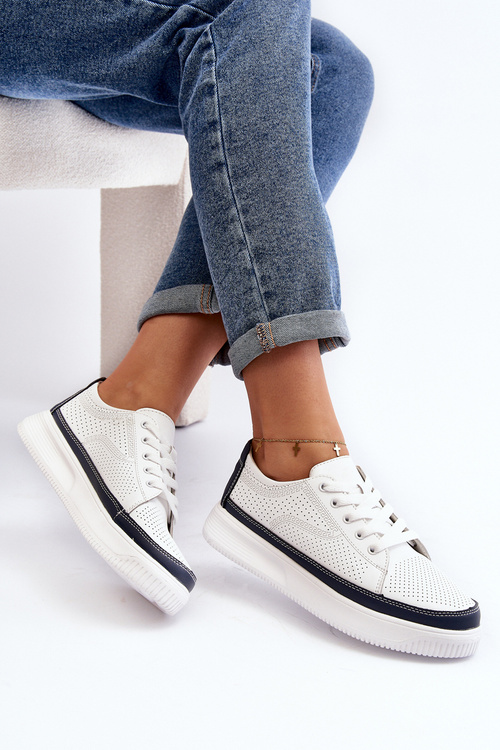 Жіноче шкіряне спортивне взуття Кросівки біло-сині Failla