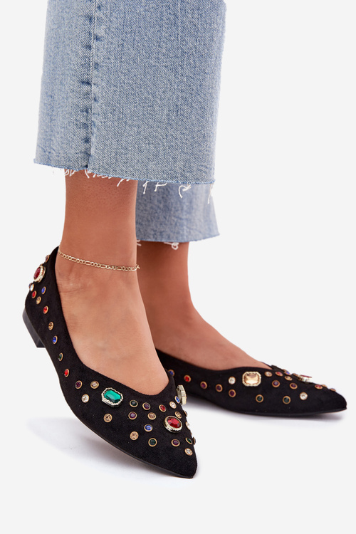 Балетки Жіночі Прикрашені Кристалами Чорні Valena