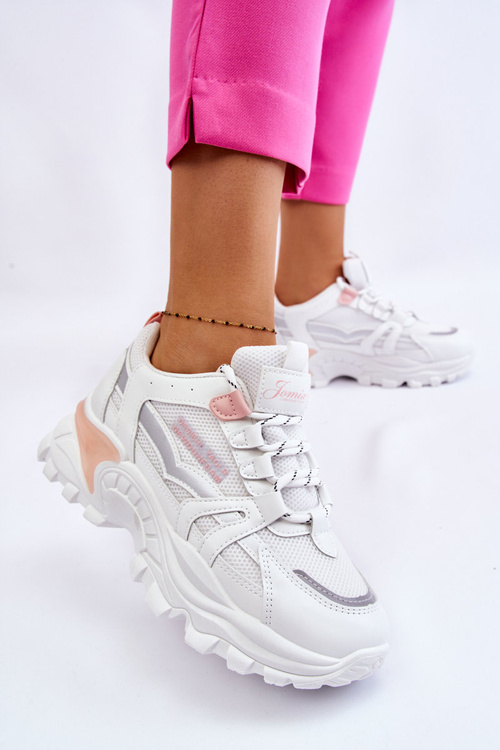 Модні жіночі кросівки на платформі біло-рожеві біко