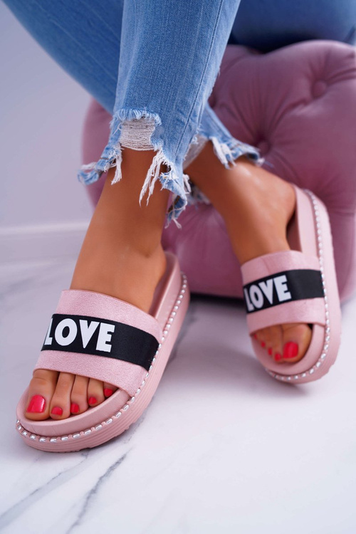 Жіночі шльопанці на платформі зі стразами Love Pink MoreLove