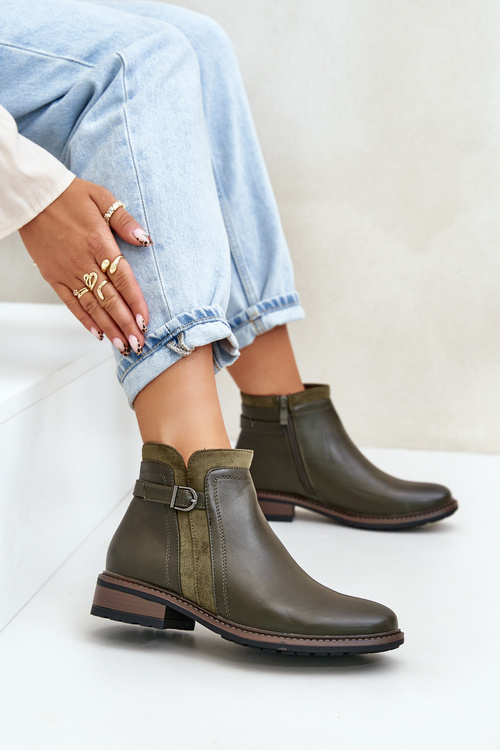 Теплі жіночі ботильйони з еко шкірою Taitha на застібці на низькому ходу