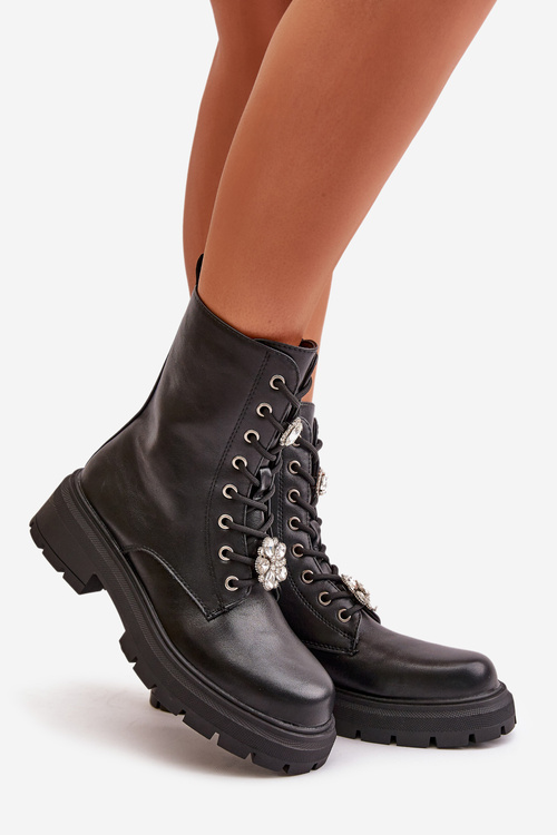 Жіночі робочі черевики з екошкіри на шпильках чорні Kristines