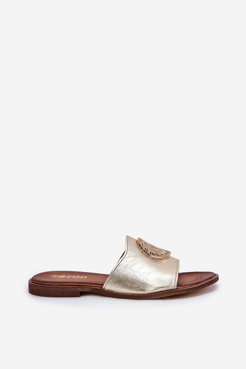Zazoo 2938 Шкіряні Сандалі На Плоскому Каблуці З Декором Золоті