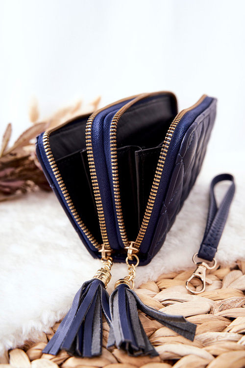 Великий стьобаний гаманець із застібками темно-синього кольору