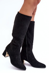 Замшеві чоботи вище коліна на підборах чорного кольору Inatris