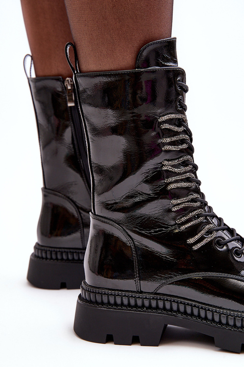 Жіночі поліровані черевики на шнурівці чорні SBarski MR870-72