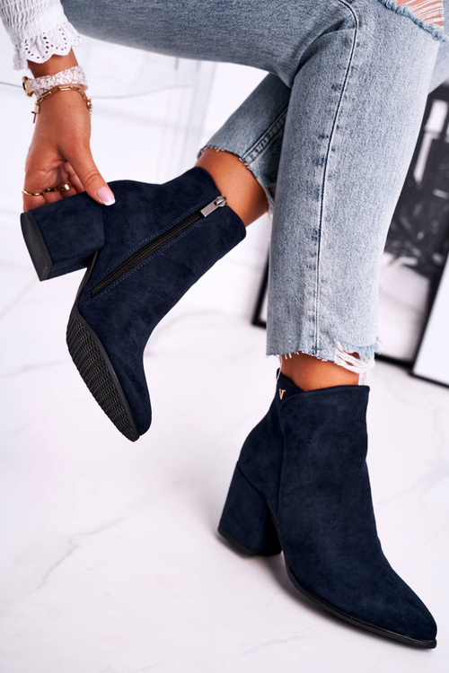 Жіночі чоботи на каблуці темно-сині So Good