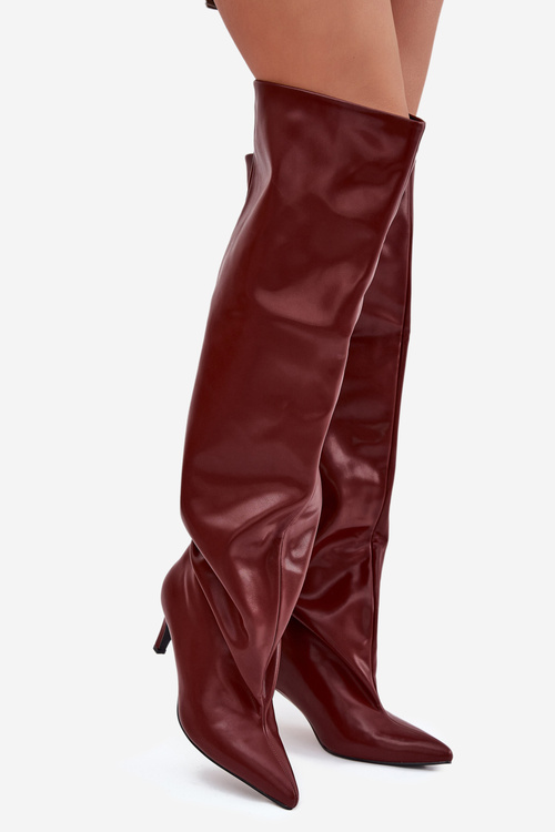 Жіночі чоботи на підборах без застібки бордові Mavilla