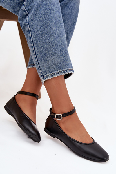 Жіночі балетки з ремінцем і застібкою Чорні Janelor
