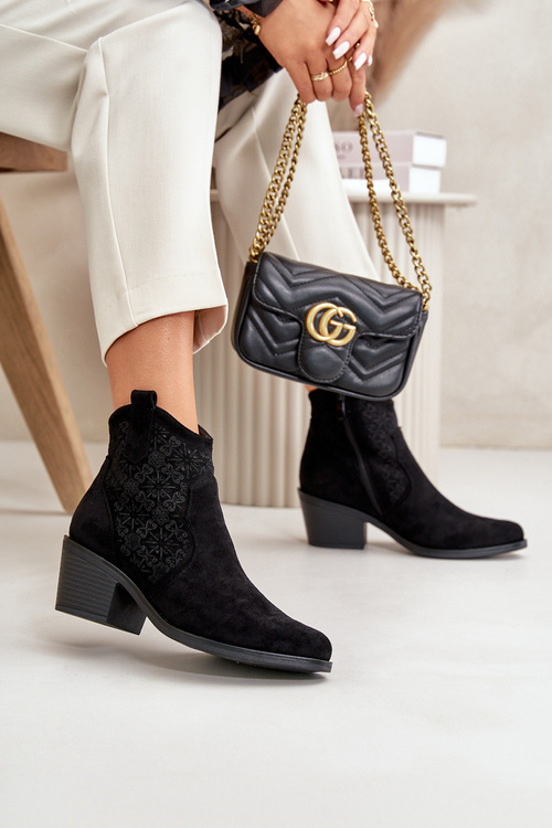 Перфоровані ковбойські черевики на блискавці, еко-замша, чорні S.Barski HY42-944