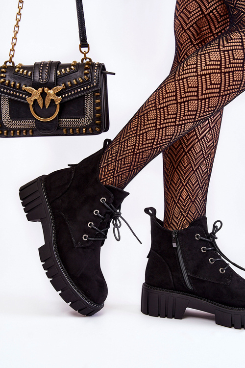 Замшеві теплі черевики на шнурівці Чорні Bjorg