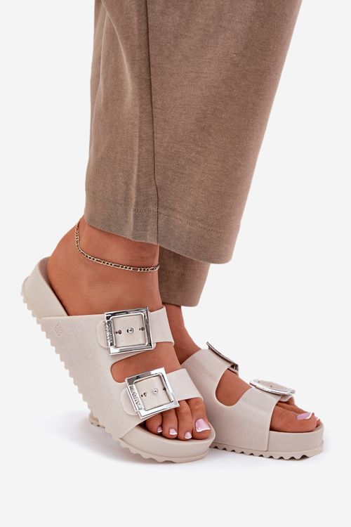 Ароматні Жіночі Сандалі З Застібками І Блиском Бежеві RR285056