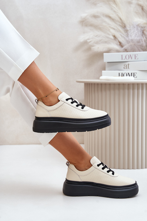 Жіноче спортивне взуття на платформі натуральна шкіра бежеві Vinceza