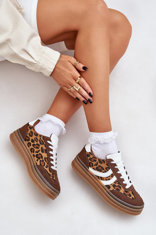 Стильні кросівки з леопардовим принтом на платформі коричневі Doriwa