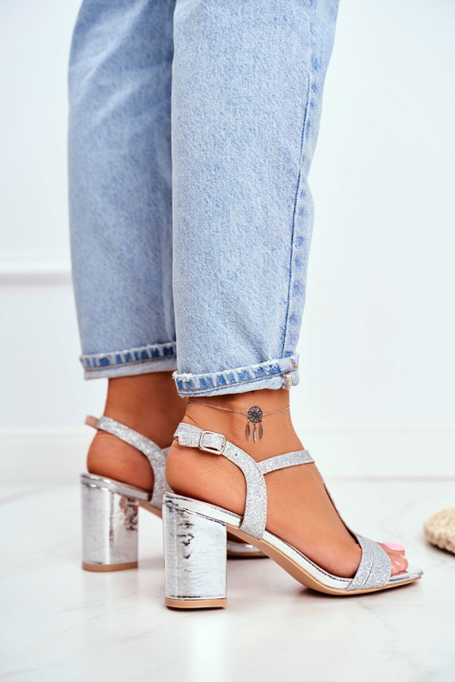Жіночі босоніжки на шпильці Glitter Silver Perfecto