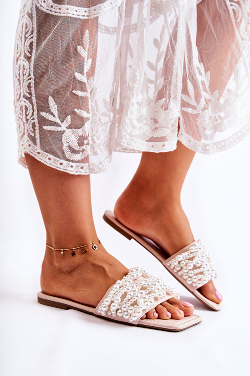 Жіночі класичні тапочки з перлами Бежеві Каліпсо