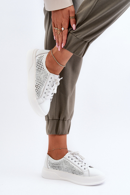 Білі жіночі шкіряні кросівки на платформі S.Barski LR505