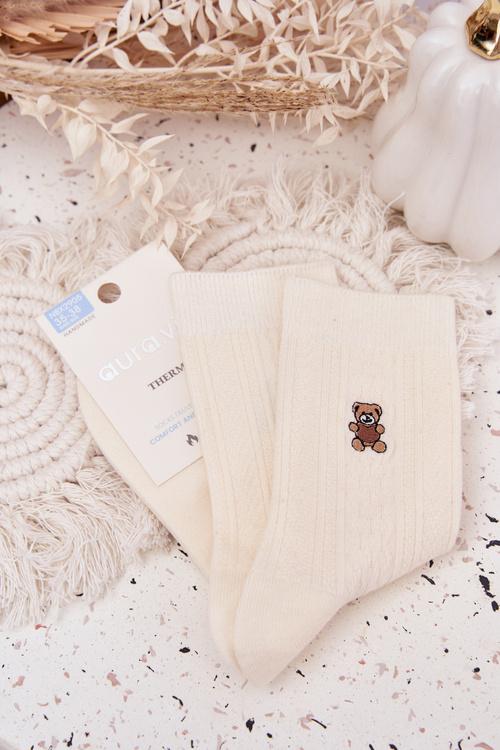 Теплі жіночі шкарпетки з вовною Ведмідь Ecru