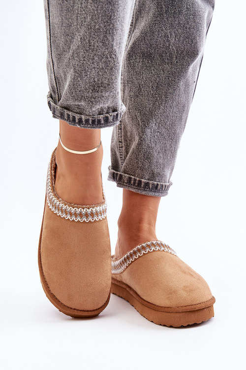 Зручне домашнє взуття тапочки з вишивкою жіночі Inblu FX000021 Camel