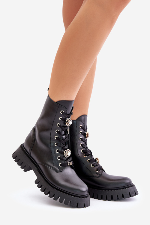 Ботильйони шкіряні робочі зі шпильками на блискавці CheBello 4553 Чорні