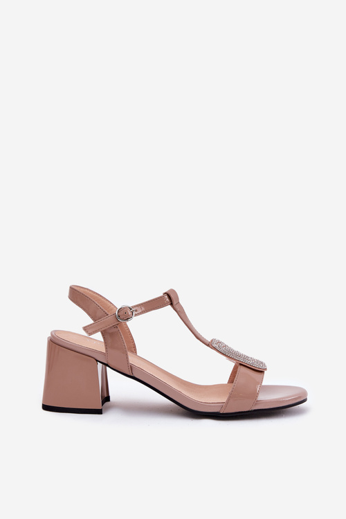 Лаковані Шкіряні Жіночі Сандалі На Каблуку З Декорацією Vinceza 91134 Бежеві