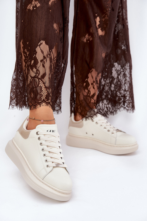 Шкіряні Жіночі Кросівки На Платформі Бежеві GOE RR2N4004