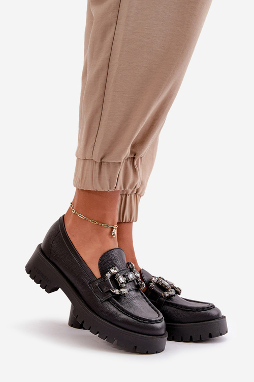 Жіночі шкіряні мокасини з декором чорні CheBello 4369