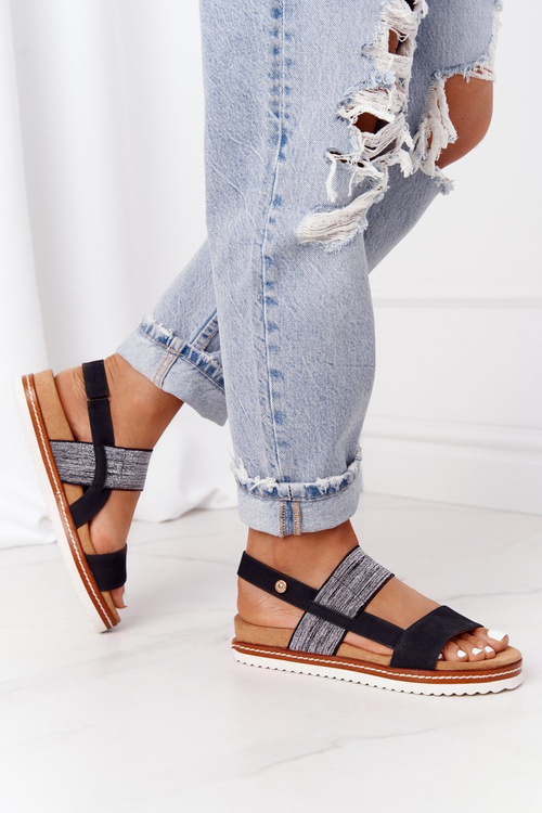 Босоніжки зі сріблястим шнурком Чорні Almeria