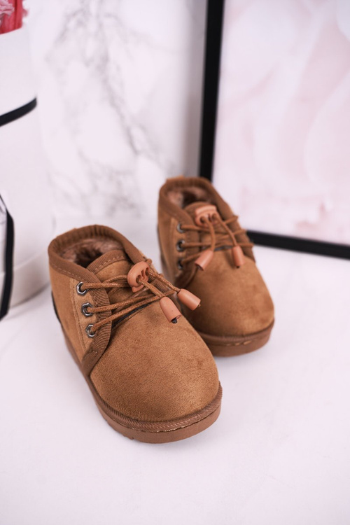 Дитячі снігові черевики на шнурівці утеплені хутром коричневого кольору Hunter