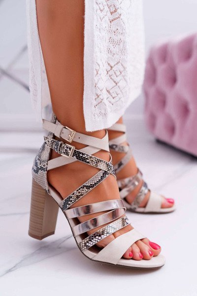 Елегантні жіночі босоніжки на шпильці з ремінцями Beige Villey