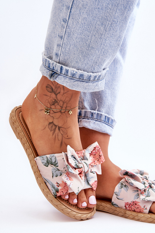 Жіночі тапочки з тканинним бантом Beige Blossom