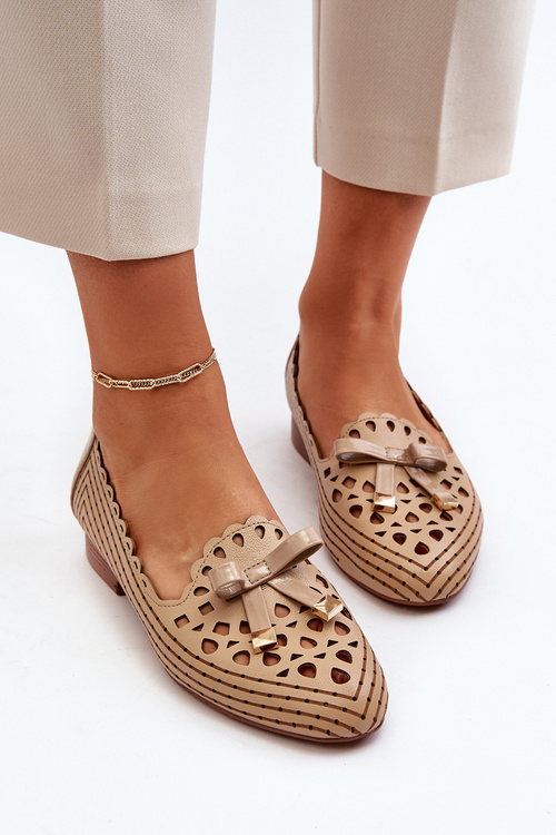 Жіночі бежеві балетки з бантом Nestavia