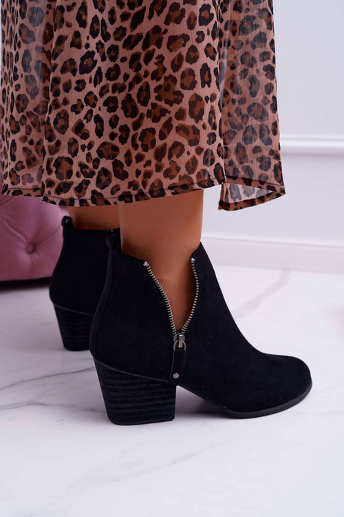 Жіночі замшеві чоботи на підборах на блискавці чорного фарру