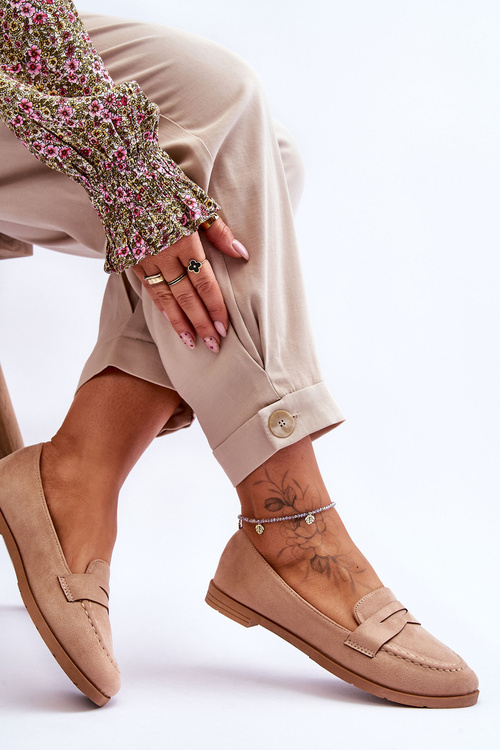 Зручні замшеві жіночі лофери темно-бежеві Lucca