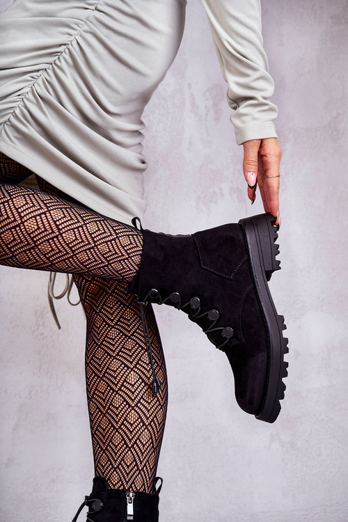 Жіночі замшеві теплі чоботи з ребристою чорним гелем