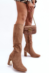Жіночі замшеві чоботи вище коліна на каблуці темно-бежеві Kilrenita 