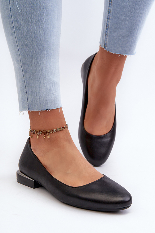 Жіночі балетки з чорної еко шкіри на низькому каблуці Sergio Leone PB202